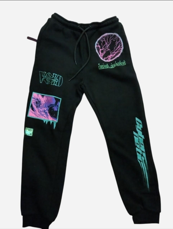 Bershka Pants - Bershka Black Oversized Joggers Futuristic Tech Graphic‎ XS EUC